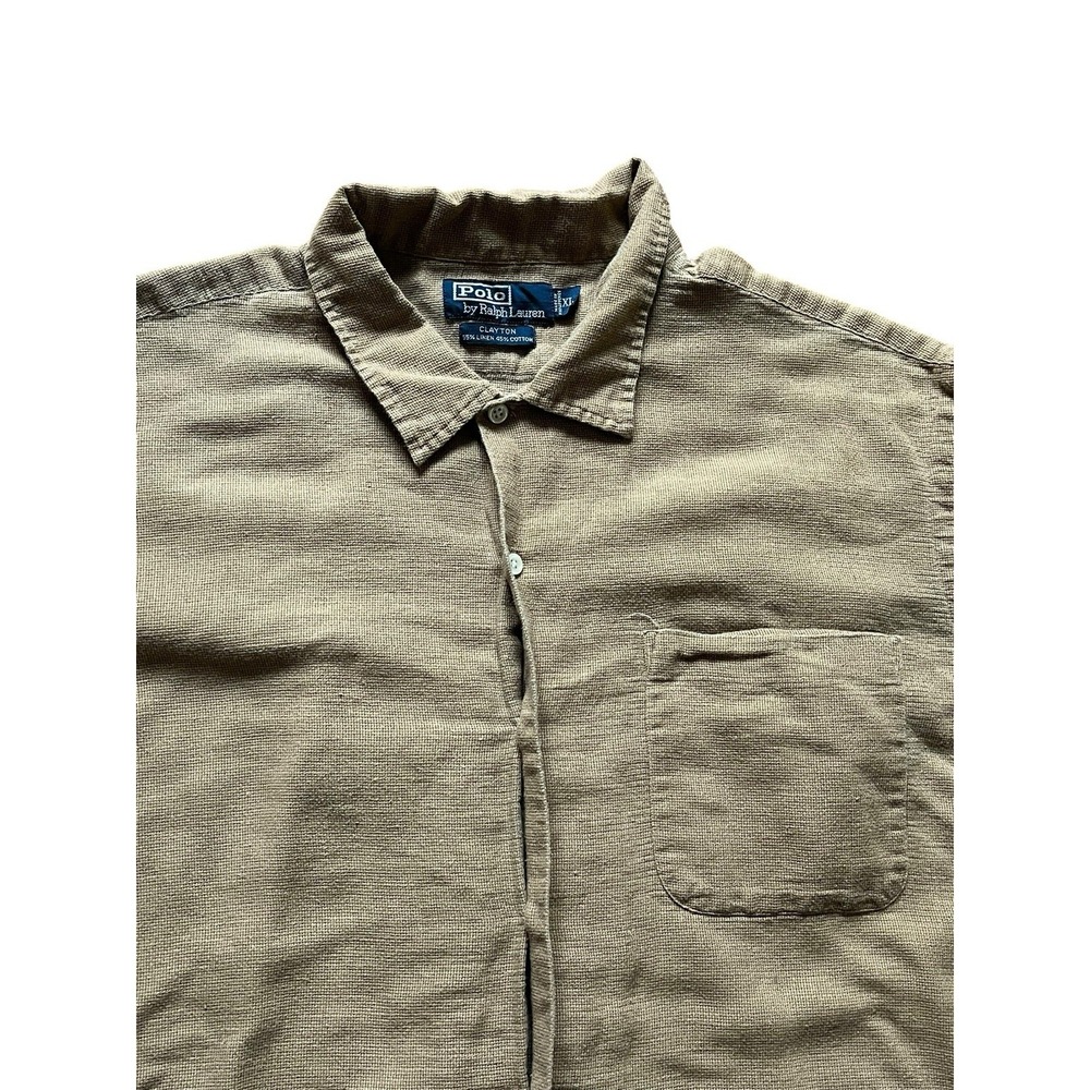 Rare Vintage POLO RALPH LAUREN Linen Blend Casual Clayton Shirt 90s Beige SZ XL
